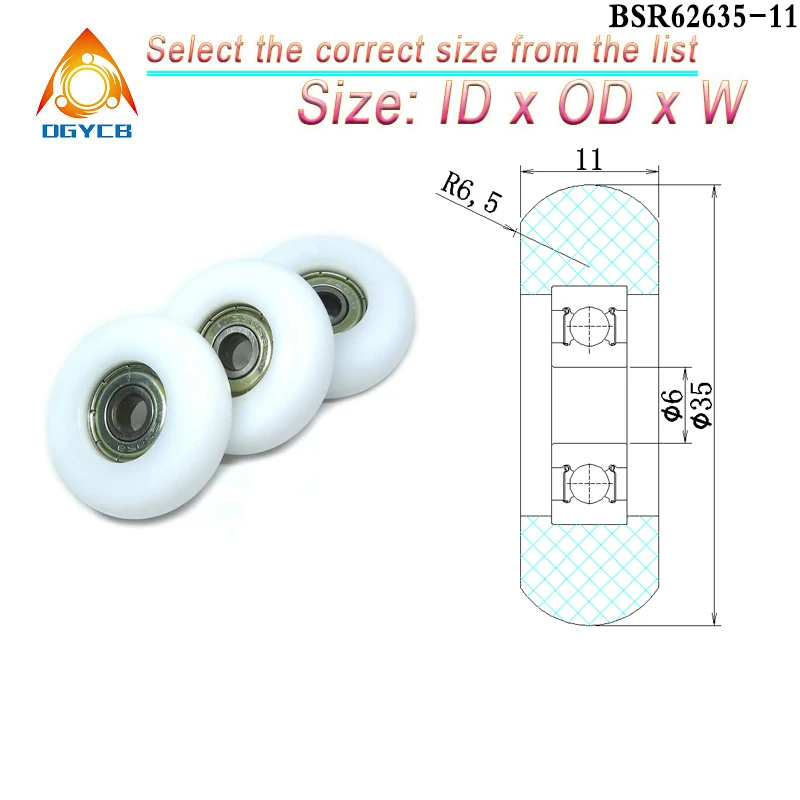 1pcs 6*35*11mm Rowing Machine Seat Rollers 6x35x11mm BSR62635-11 6mm Bore 35mm Diameter POM Coated Rower Wheels Guide Pulleys