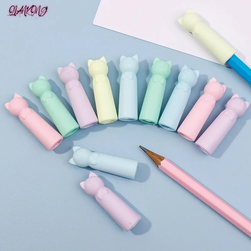 

10Pcs/Set Kawaii Cat Pencil Cap Cartoon Silicone Pen Topper Covers For Kids Cute Pencil Extender Stationery School Supplies