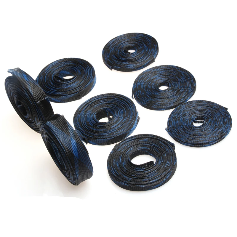 5M Cable Sleeve Blue&Black Expandable High Density Wire Protection PET Nylon Braided Sleeving Cables 2/4/6/8/10/12/15/20/25mm