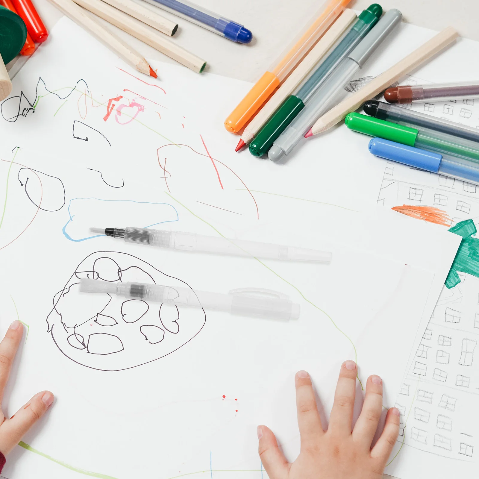 

6Pcs Refillable Calligraphy Brush Pens Set Soft Nylon Bristle Tips Beginner Watercolor Drawing Lettering Painting Supplies