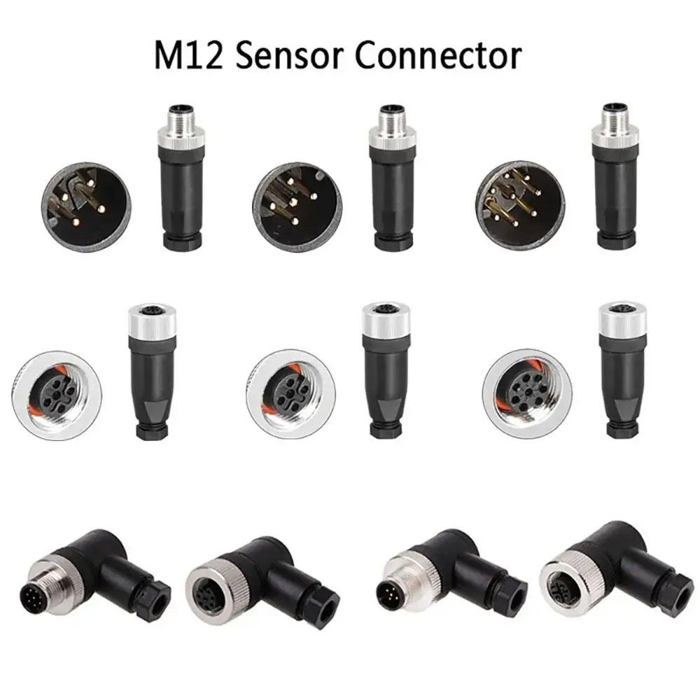Male Female Socket M12 Sensor Connector Sensor Plug 4 5 8 Pin Screw Threaded Coupling Connector PG7 Male&Female Plug
