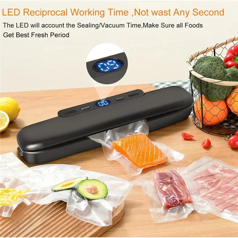 ABBN-Automatic Vacuum Sealer Machine For Food Storage With 50Pcs Food Saver Bags Sealing Machine For Vacuum EU Plug-Black Easy T