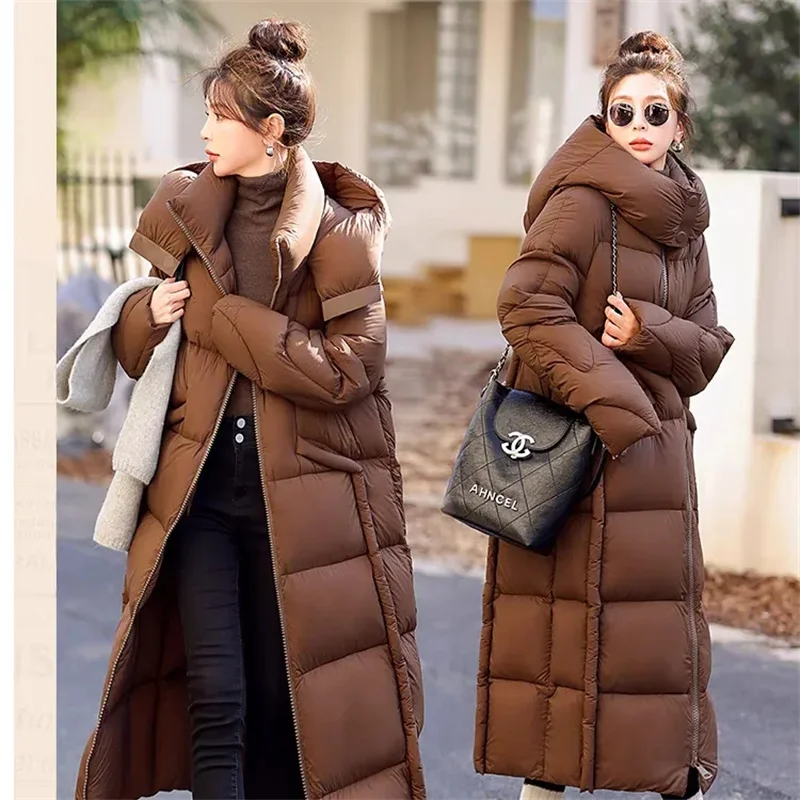 2024 Winter New Down Cotton Parkas Padded Jacket Female X-Long Over The Knee Large Quilt Loose Parkas Coat Padded Jacket