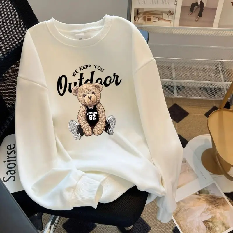 Autumn Winter Fashion Y2k Cartoon Printed Hoodies O-neck Long Sleeve Top Pullovers Women Clothing Casual Loose Sweatshirts