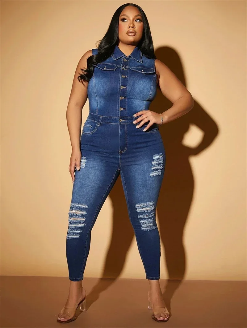 Streetwear Jean Jumpsuit Women Summer Y2K Clothes Sleeveless Hollow Out Pencil Pants Denim Rompers Playsuits One Pieces Overalls