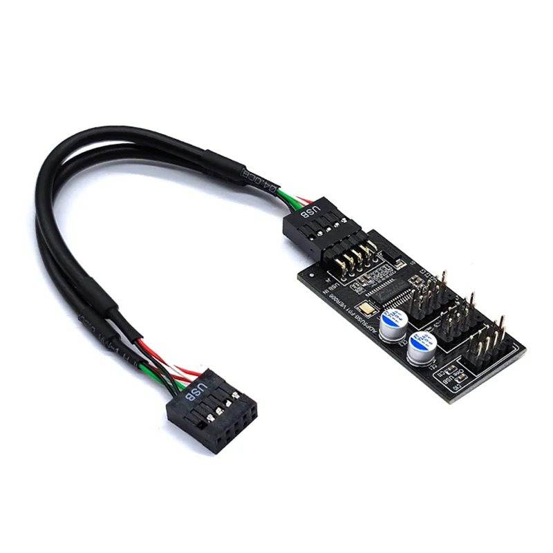 New 9Pin USB Hub Connector USB Splitter 1 to 3 USB2.0 9Pin Header Board Cable for Water Cooling for RGB LED Fan Speed Test