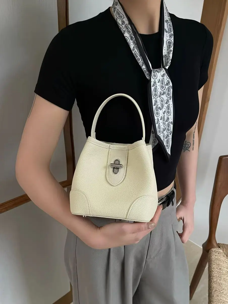 

Натуральная кожаная женская сумка класса люкс от дизайнерского бренда, маленькая сумка-ведро из воловьей кожи через плечо для женщин, тоут