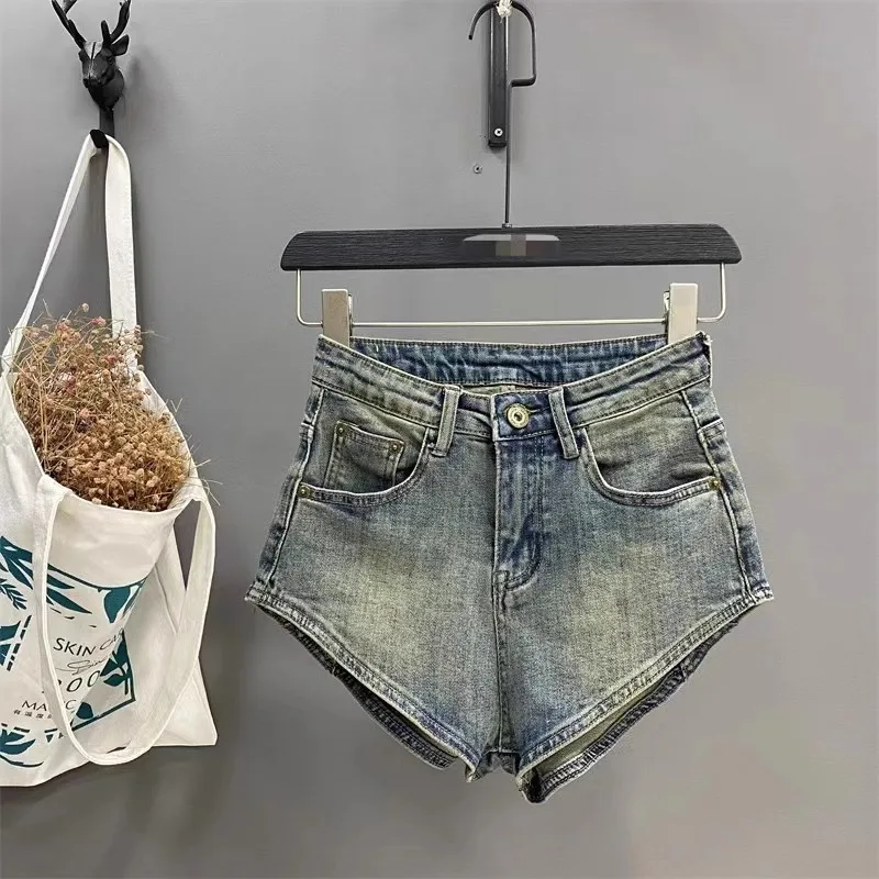 Enge Denim-Shorts, Hot Girl Y2k Ultra-Kurze Gewaschene Jeans mit Bündchen, Sommerkleidung für Frauen – Detail 1
