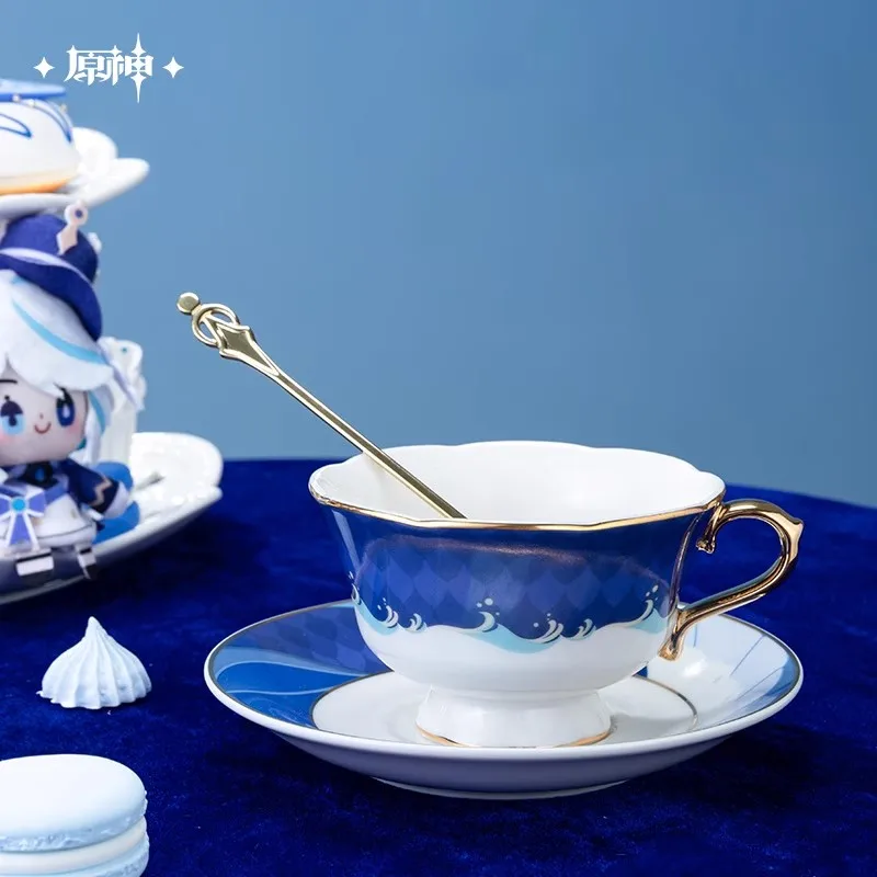 [Genuine] Genshin Impact Fontaine Furina Anniversary Celebration Cup Saucer Set Game Cosplay Focalors Coffee Cup Spoon Gift Box