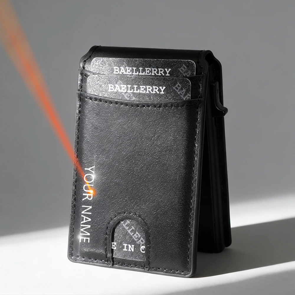 

Name Engraving New RFID Men Card Wallets High Quality Pop-up Card Bag Photo Holder Male Purses Simple Slim Card Clips