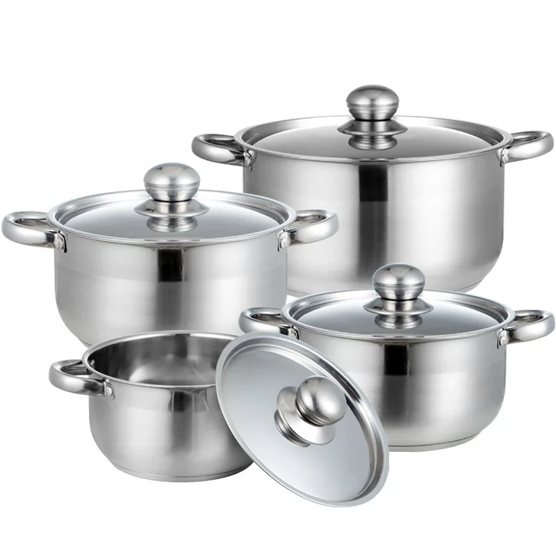 

Manufacturer exports 8PCS stainless steel set pot to South Africa, double bottom thickened 410 stainless steel soup pot set pot