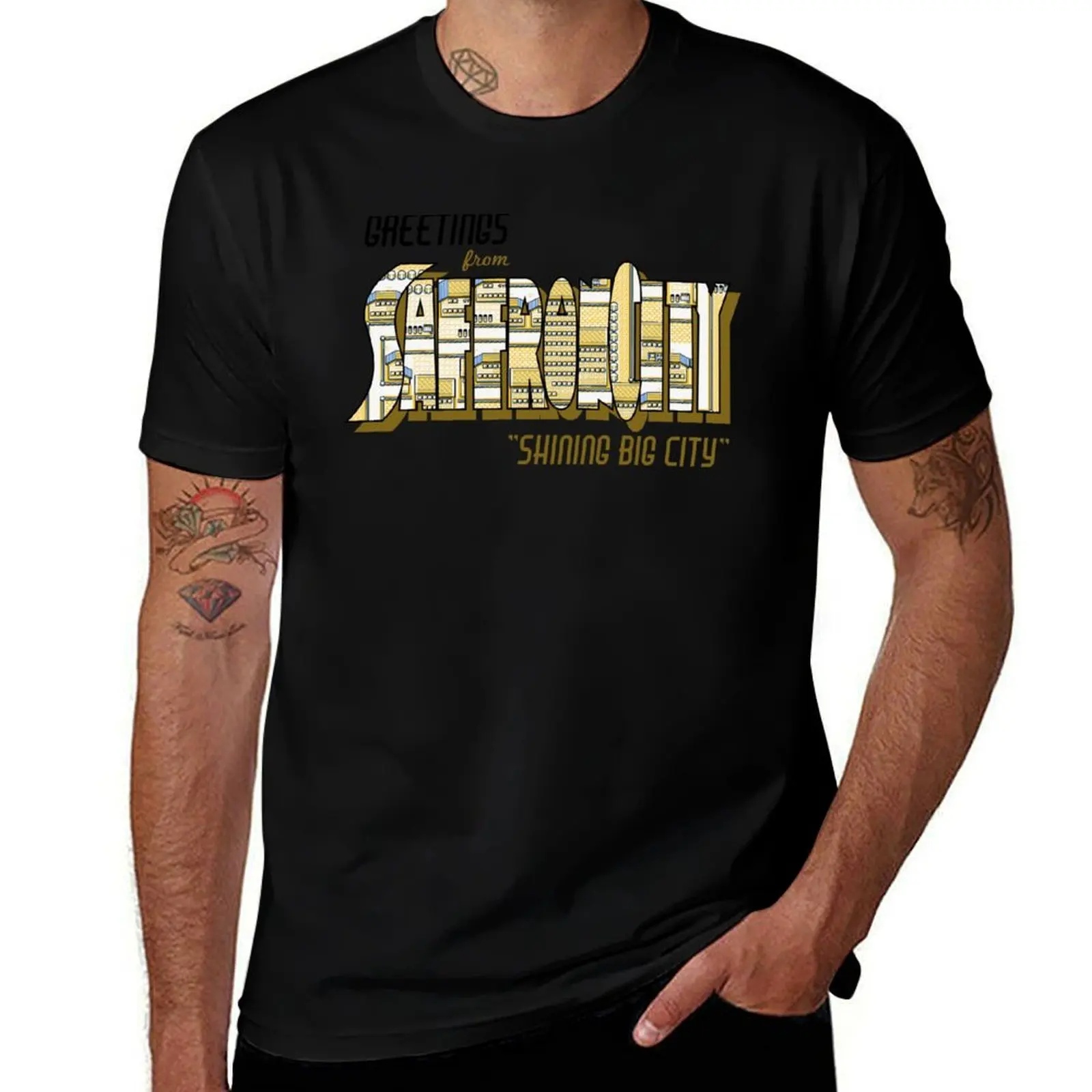

Greetings from Saffron City T-Shirt Funny t-shirt customizeds oversized graphic tee mens graphic t-shirts funny