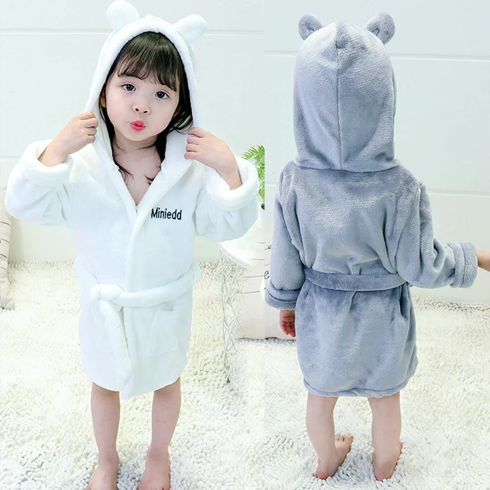 Children\'s Velvet Bathrobe Baby Boys Girls Warm Pajamas Hooded Sleepwear 2024 Fall Winter Kids Cartoon Robes Thicken Homewear