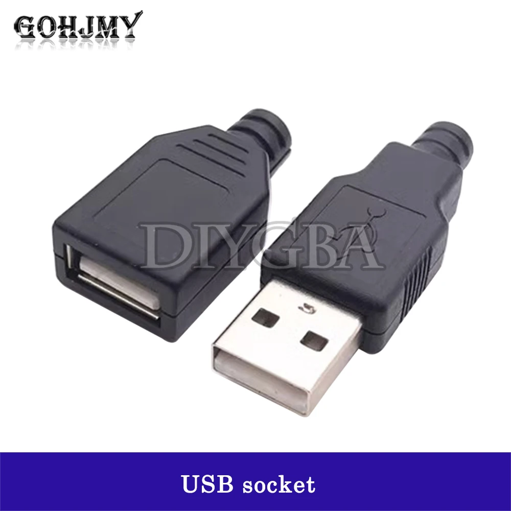 5set Type A male/female USB 4 Pin Plug Socket Connector With Black Plastic Cover New