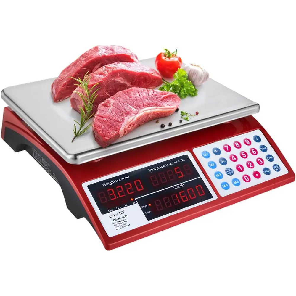 Báscula Comercial para Alimentos de 66 lb/30 kg con Pantalla LED Dual y Plataforma de Acero Inoxidable para Frutas, Carne, Productos, Delicatessen, Mercados, etc.