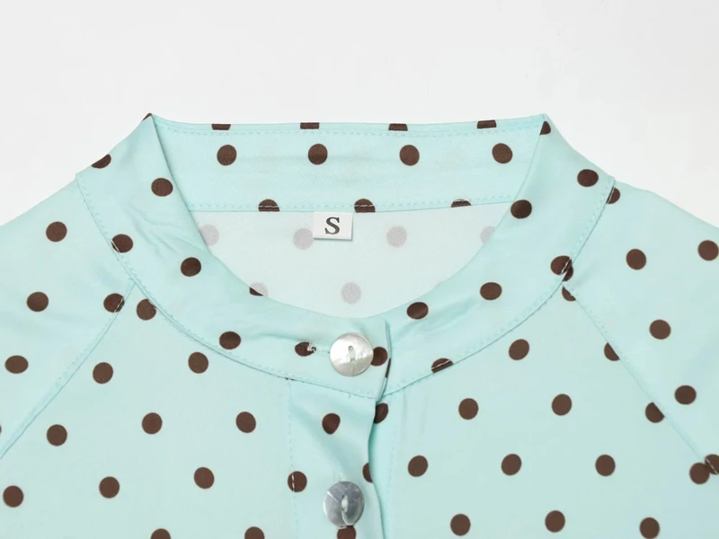 HXAO Damen-Set mit gepunkteten Mini-Shorts und langärmeliger Bluse für den Sommer, niedliche Vintage-Urlaubsoutfits – Detail 5