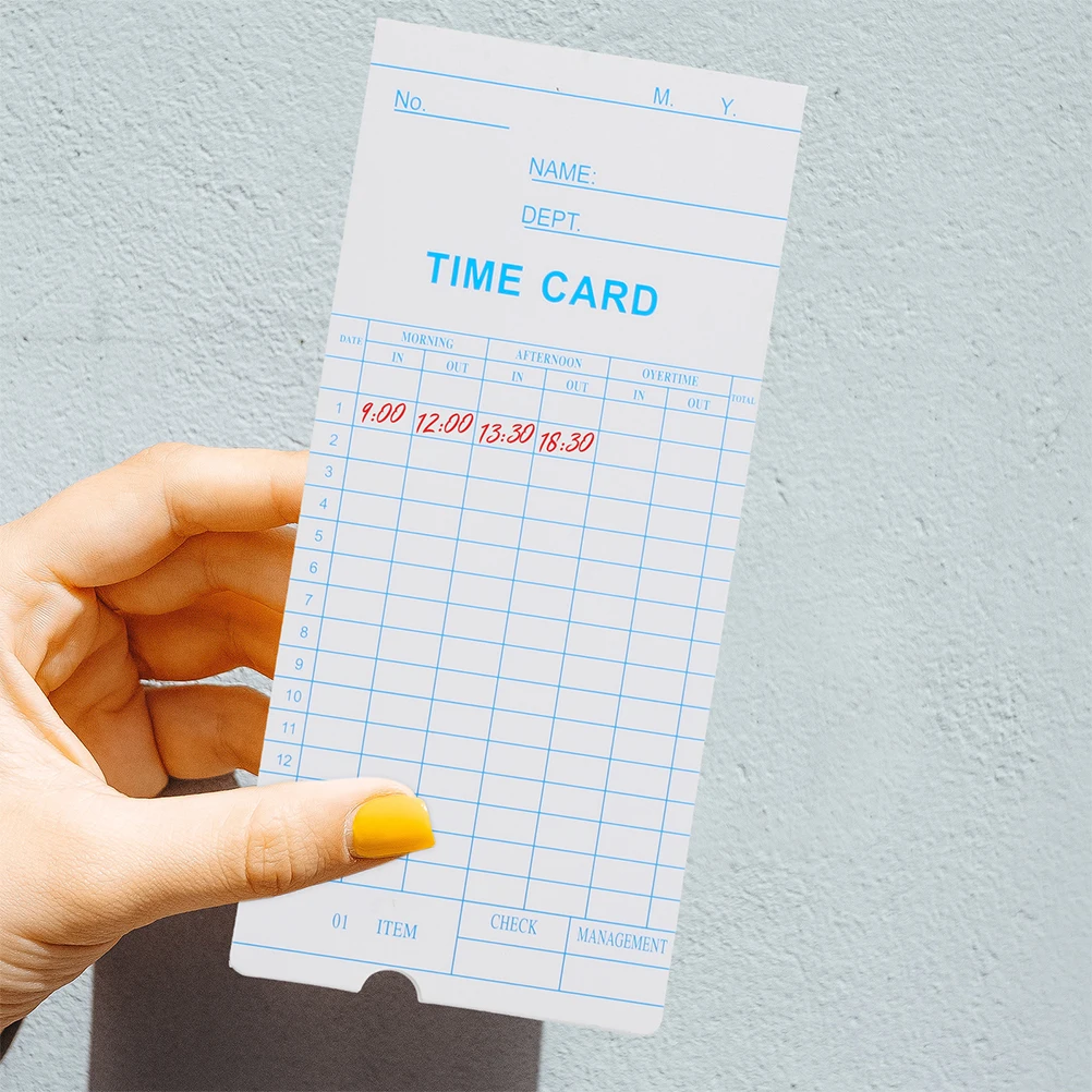 100 قطعة من بطاقات الوقت لساعة الوقت، بطاقة حضور الموظف، بطاقة إدارة الوقت للكمبيوتر الصغير، تصميم مطبوع واضح