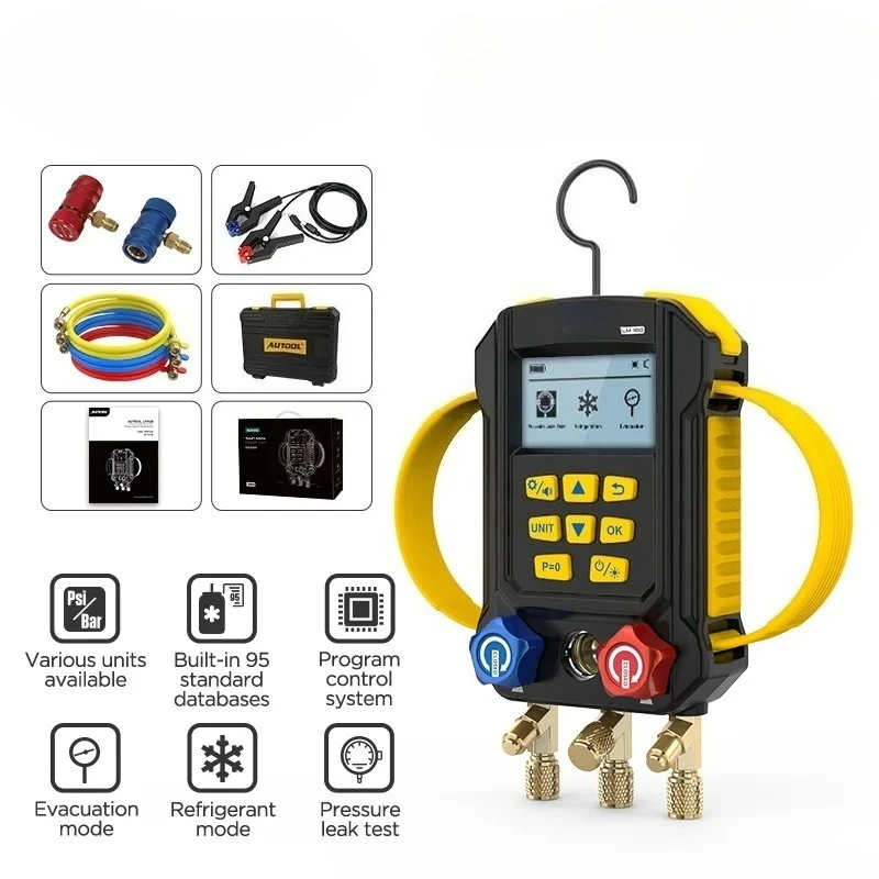 

LM160 Refrigeration Digital Manifold Gauge for Temperature Pressure Refrigeration Digital Vacuum Pressure Gauge Tool Kit