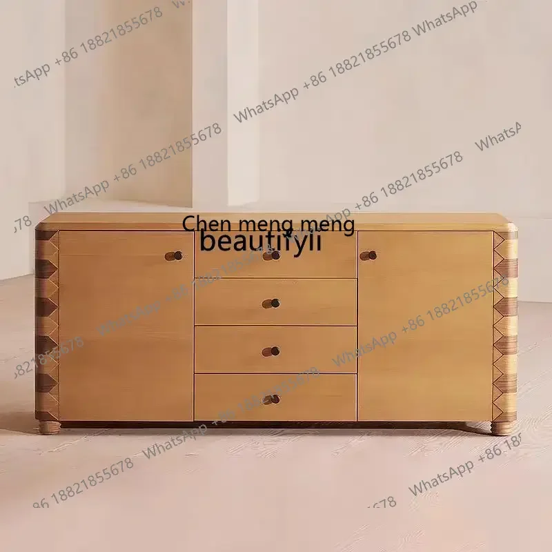 

E153 Nordic Mid-Century Style Solid Wood Sideboard Designer Model Room Homestay Decorative Cabinet French Retro Entryway Cabine