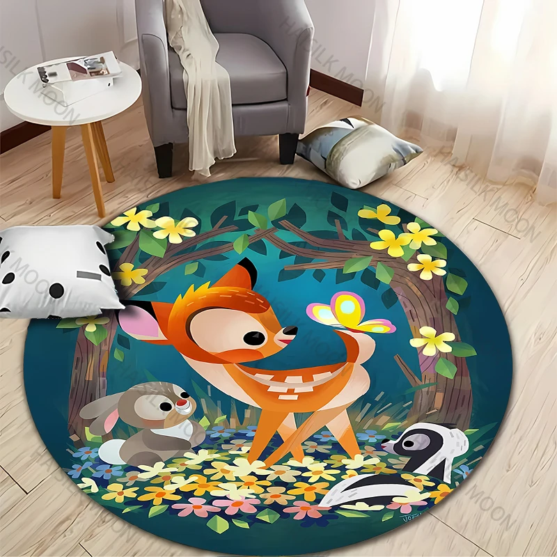 Disney Bambi Fawn Round Carpet Children\'s Rug Area Rug Round Rugs Floor Mat for Bedroom Living Room Chair Non-slip Rug