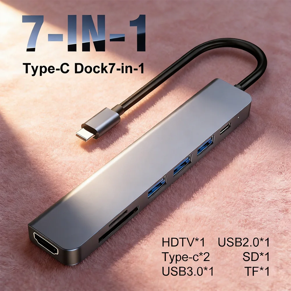 

USB-C Hub 7-in-1 – 4K HDMI, USB 3.0 Docking Station, 87W PD Charging, SD/TF Card Reader (Laptop/Tablet/Phone Compatible)