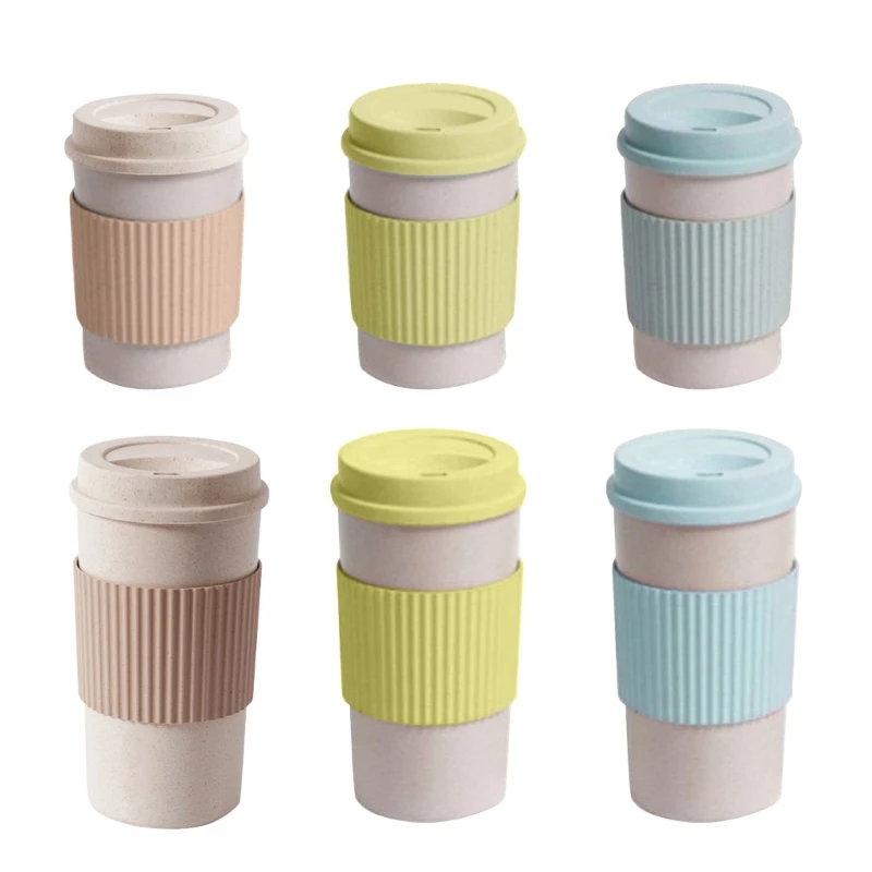 

Wheat Straw Coffee Mugs with Lid Travel Cup Reusable Water Cup Environmentally Eco-Friendly Portable Dishwasher Safe