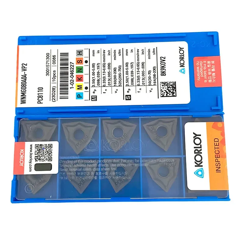 10pcs KORLOY 100% KOREA Original WNMG080404 WNMG080408 VP2 PC8110 CNC Lathe Tools Medium to Finishing Carbide Turning Inserts