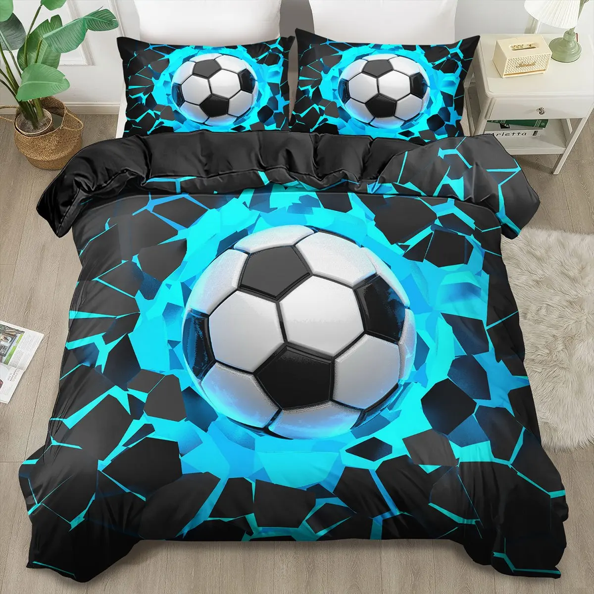 Soccer Blue Crack Print Duvet Cover Set King Queen Size Bedding Quilt Cover Bedroom Guest Room Decor Machine Washable