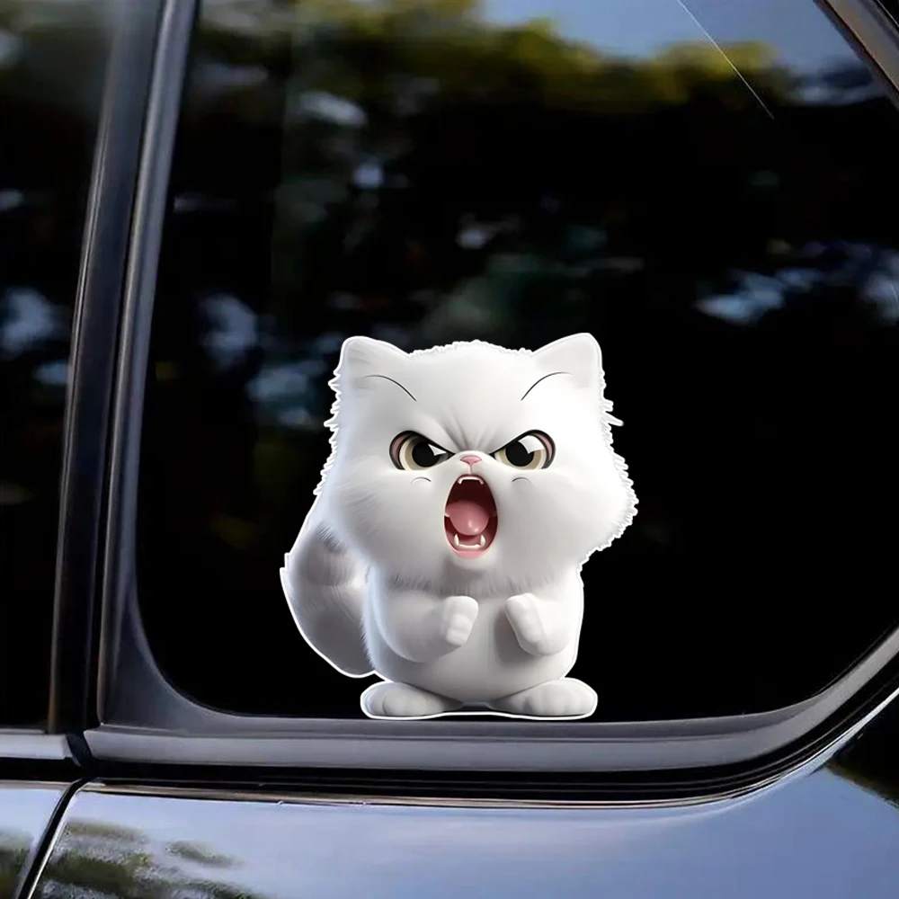 12x13cm Angry Meowing White Cat Car Sticker - Durable PVC Decal with Playful Design, Used for Cars, Motorcycles, Laptops