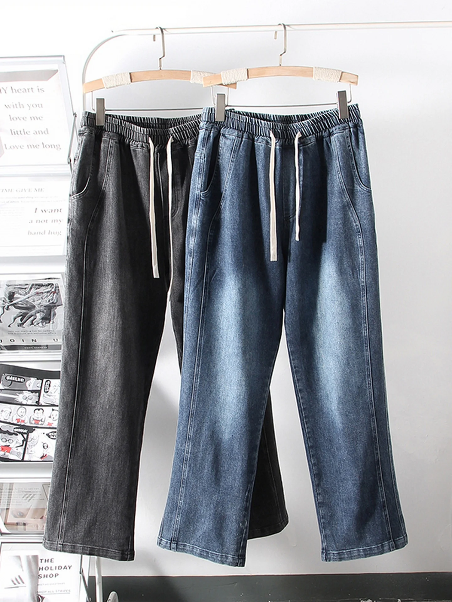 

New American Sle Loose Fit Casual Cotton Denim Jeans Men's Autumn Comfortable Breathable Elastic Waist Waed Jeans