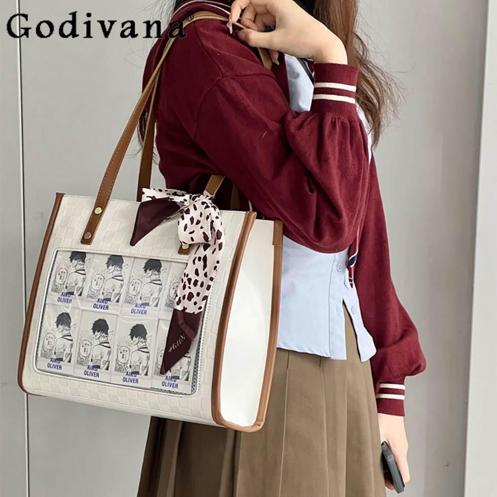 JK Uniform Shoulder Bag Women Ita Bag School Bags PU JK Handbags Bolso Large Capacity Square Tote