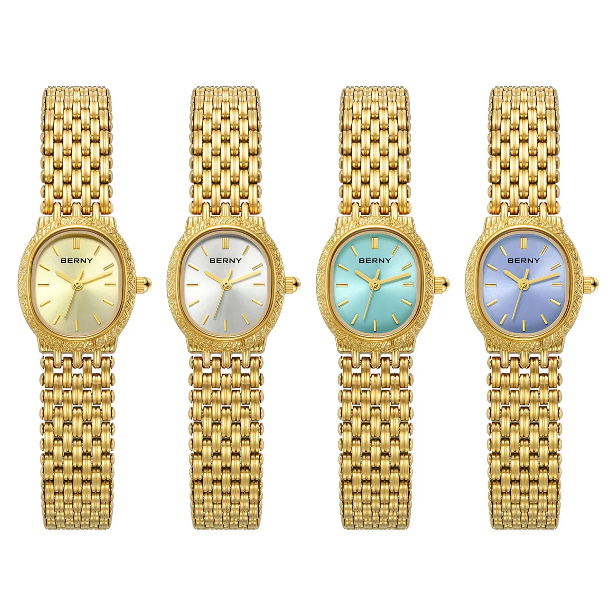 BERNY Quartz Ladies Watch Gold Small Dial Wristwatch Luxury Elliptical Wristwatch Waterproof Simple Retro Dress Watch for Women