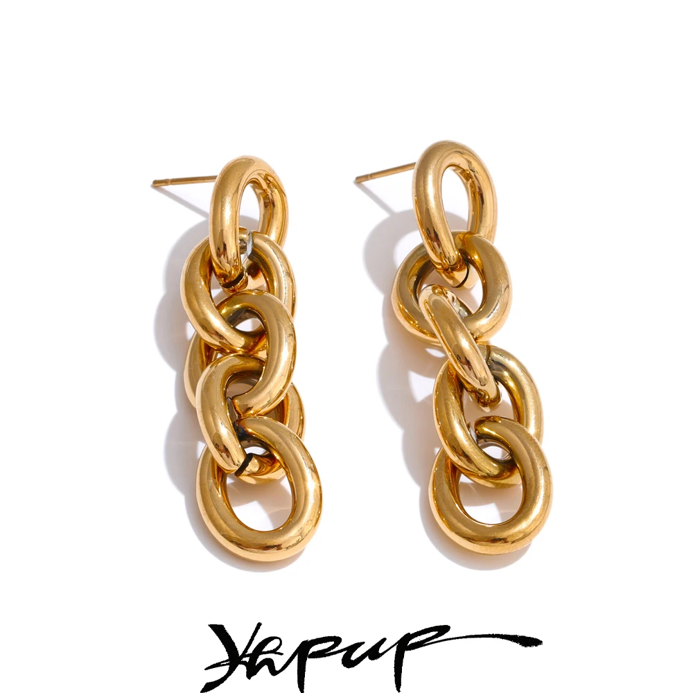 עגילי תלייה ארוכים מפלדת אל-חלד בצבע זהב 18K מצופה PVD תכשיטי מזל יומיים עמידים במים מתנה