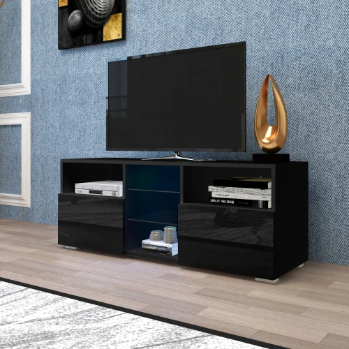 STOCK IN US Modern wood living room furniture wicker classic led light TV stand table with fireplace