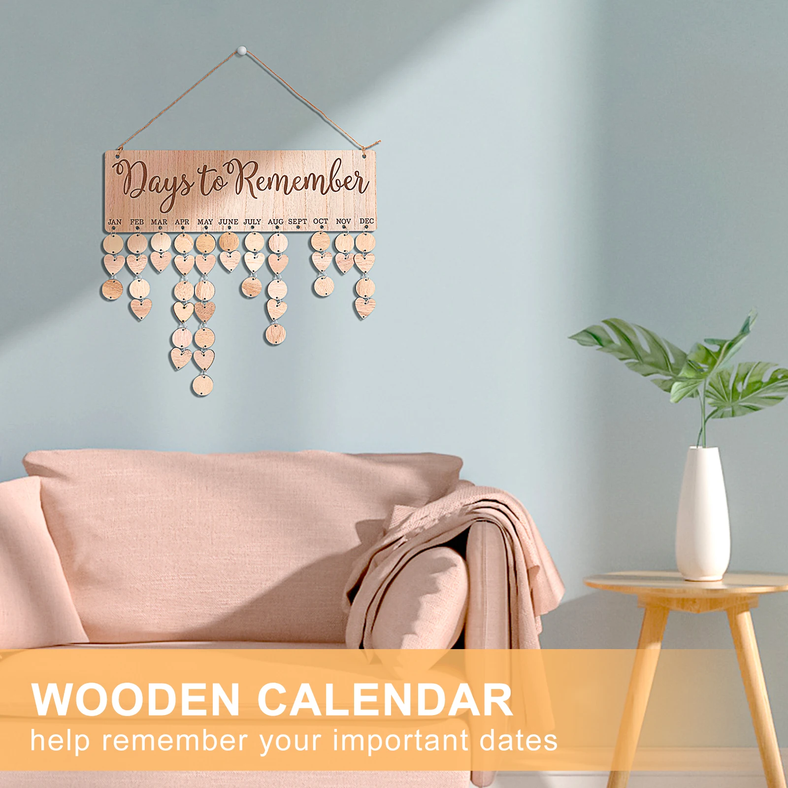 

Wooden Calendar Hanging Tag Planner Board Birthday Tracker Wall Plaque Reminder Round Heart Shape Wood Slices Family Gifts
