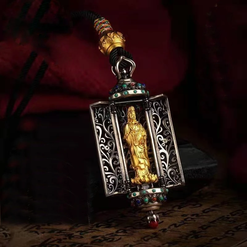 

Blessing Ksitigarbha Avalokitesvara Amitabha Pendant For Men Jewelry Retro Hollow Flower Buddha Necklace Women Amulet Accessory