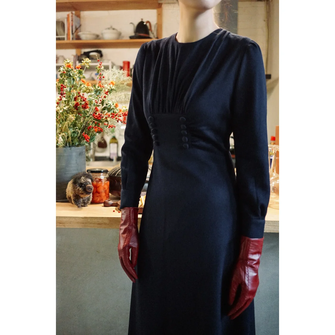 

Юбка Miaou Boutique Vintage с вышивкой в виде синих деревьев, плиссированная, с высокой талией, фасон «фонарь», на молнии