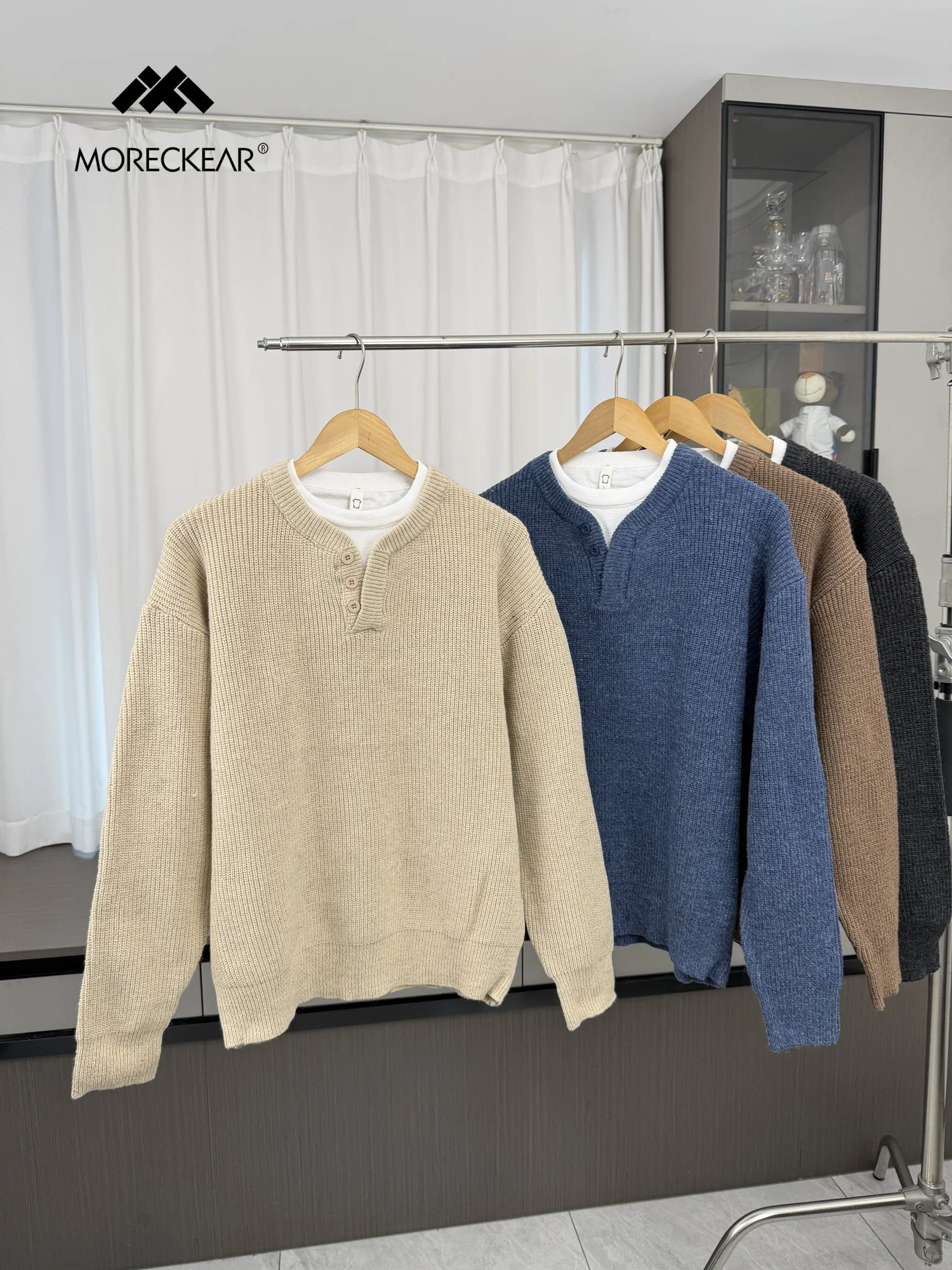 Double Layer Color Block O-Neck Knitted Wool Sweater Loose Fit Casual Style for Men Autumn Winter Fashion Urban Wear