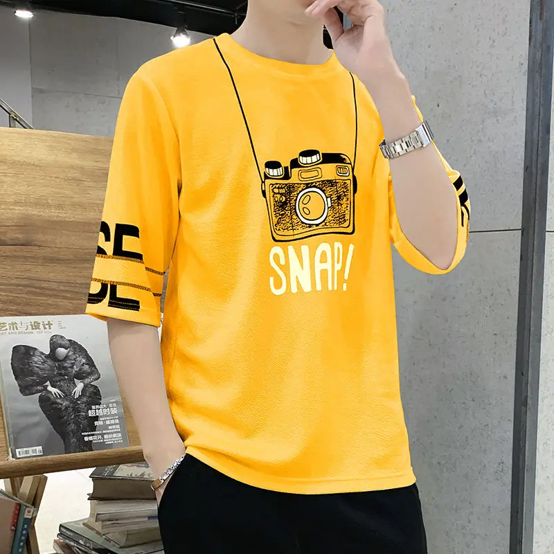 

Thin Spring Summer Round Neck Simplicity Printing T-Shirts Pullovers Loose Handsome Fashion Casual Man Streetwear Men's Clothing