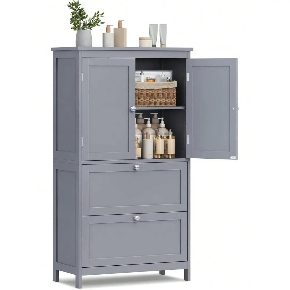 Storage Cabinet With 4 Doors, Freestanding Bathroom Cabinet With Adjustable Shelves, Tall Entryway Accent Cupboard, Dove Gray,