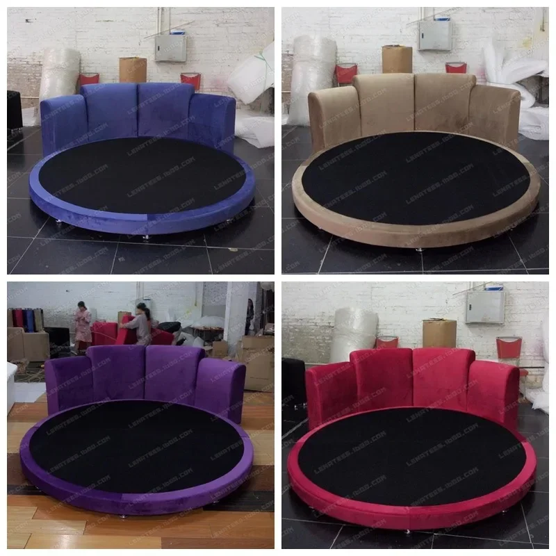 Hotel Furniture Theme Hotel 2.2 Personalized Large Round Bed Romantic Couple Hotel 2 Meters Round Bed With LED Lamp Bed