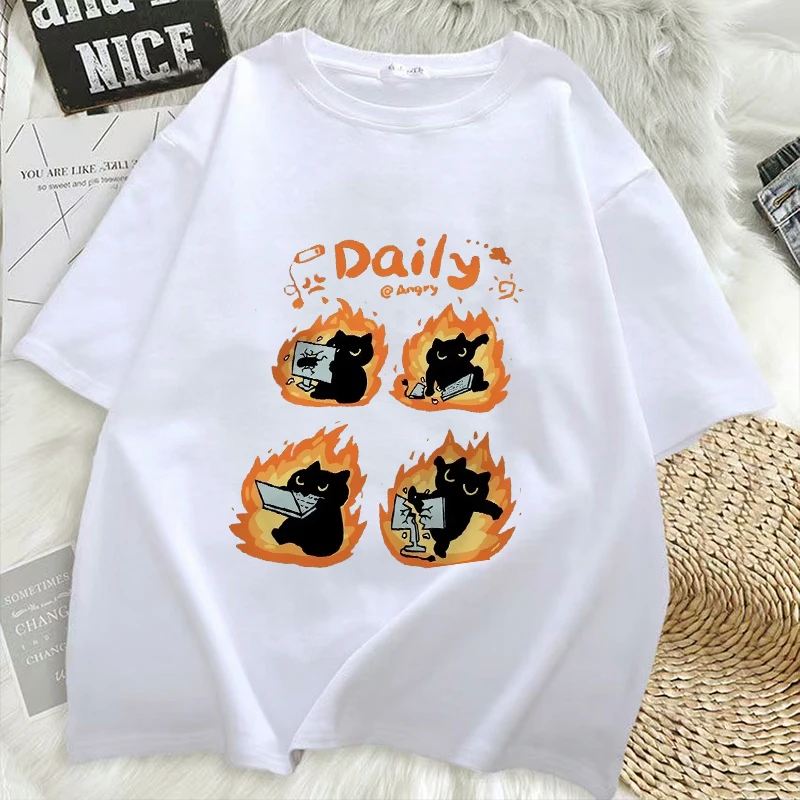 

Men's Women's T-shirt Funny Sad Cat Meme Graphic Short Sleeve Tshirt Comfortable Soft Casual T-shirts Daily Wear Tees
