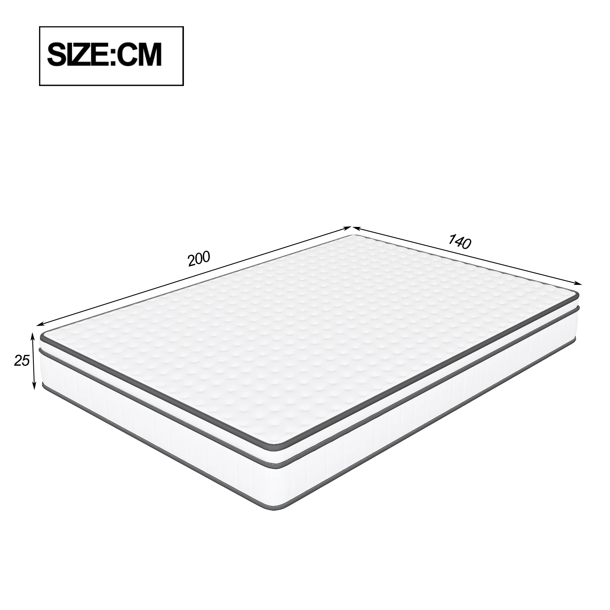 Matras 140x190cm Hoogte 25cm Pocketveringmatras met Comfort Foam, Matras voor Volwassenen Medium Hardheid - afbeelding 2