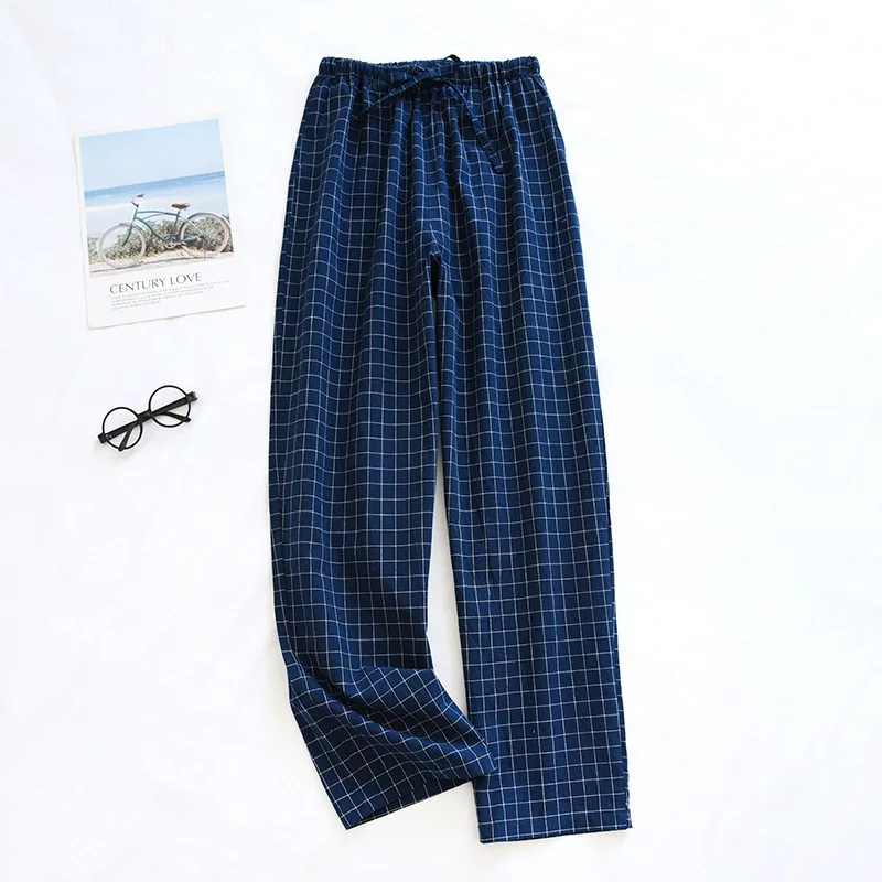 Cotton Men and Women\'s Homewear Spring and Fall Sleeping Pants Couple Pants Thin Section Plaid Home Pajama Pants Casual Soft