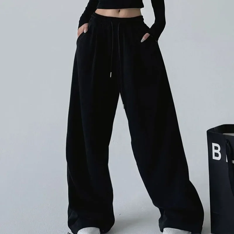 Y2K New Women Vintage Harajuku Streetwear Wide Leg Sweatpants Baggy Oversized Sports Pants Drawstring Joggers Trousers Clothes