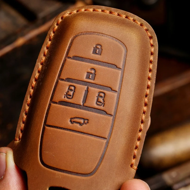 Car Key Cover For Toyota Alphard PU Leather 5-Button Remote Key Cover Protective Case Keyless Leather Jacket Bracket