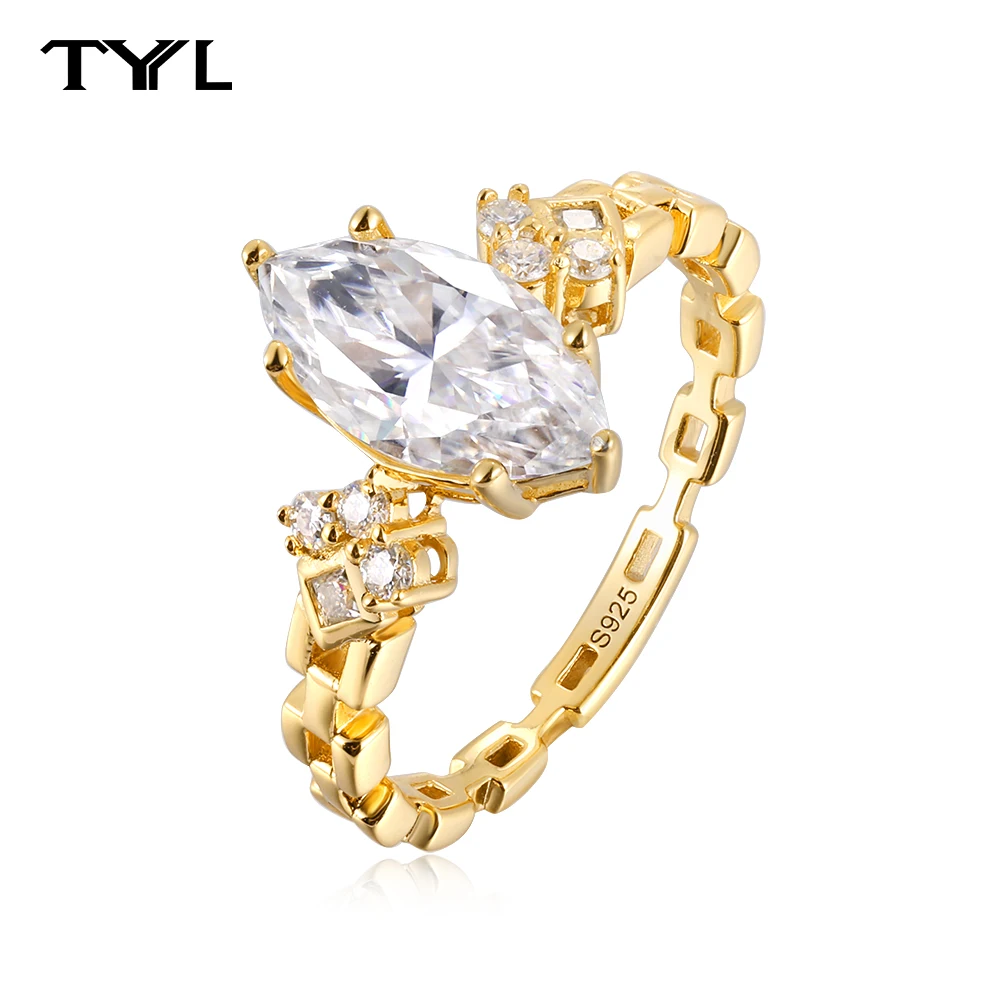

TYYL 2CT D VVS1 кольцо с муассанитом 6*12 мм в форме маркизы, стерлинговое серебро S925 для женщин, помолвка невесты, винтажные ювелирные изделия, подарок
