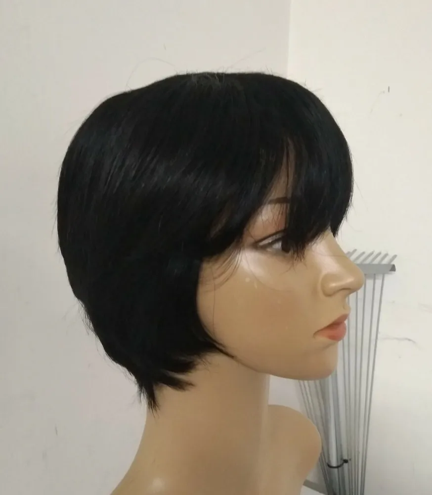pixie memotong wig pendek berwarna hitam