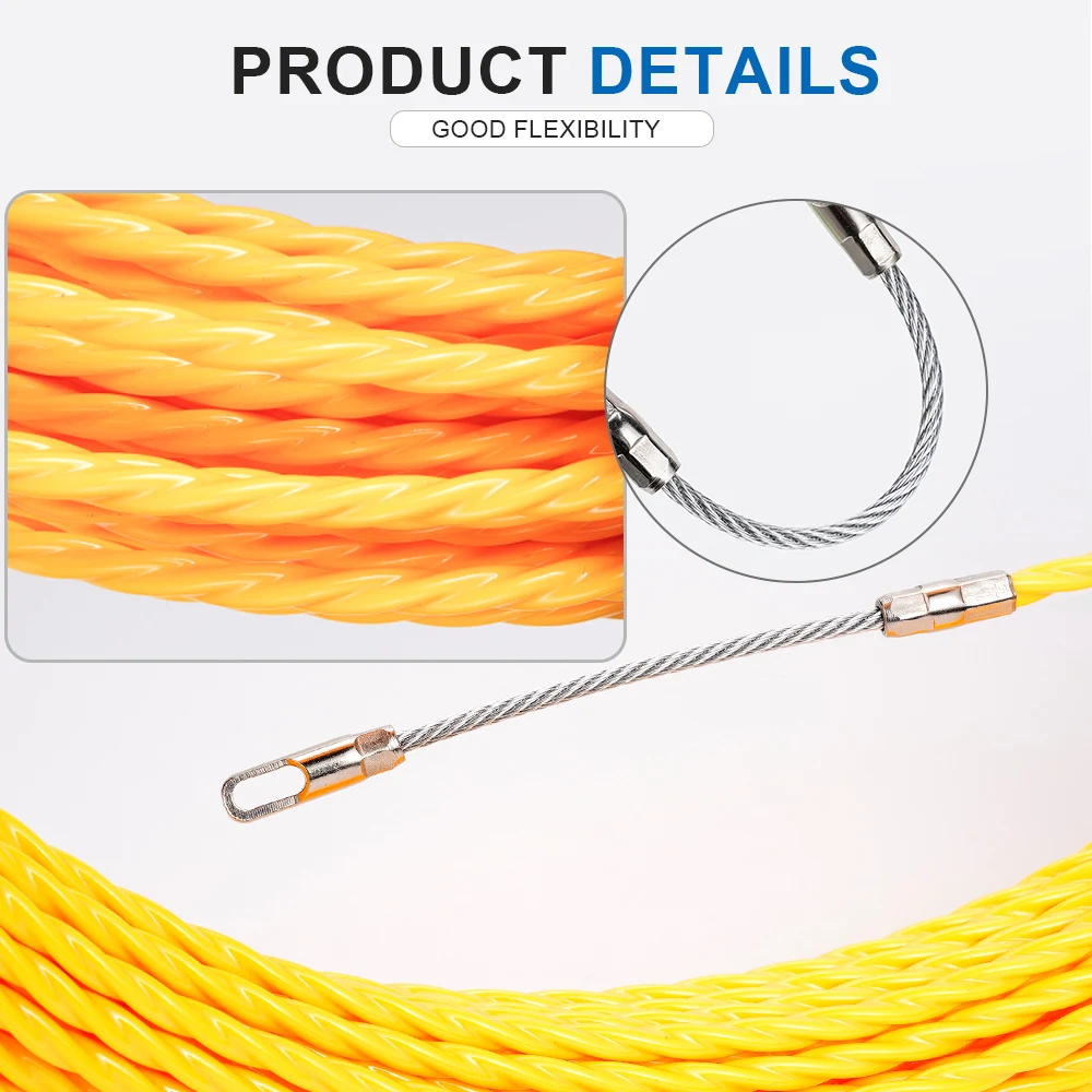 Extractor de Cable de 3mm, 10-50M, carrete de cinta de pescado, conducto de alambre de pared de Metal de fibra de vidrio para telecomunicaciones, herramienta de conducto de alambre de pared eléctrico