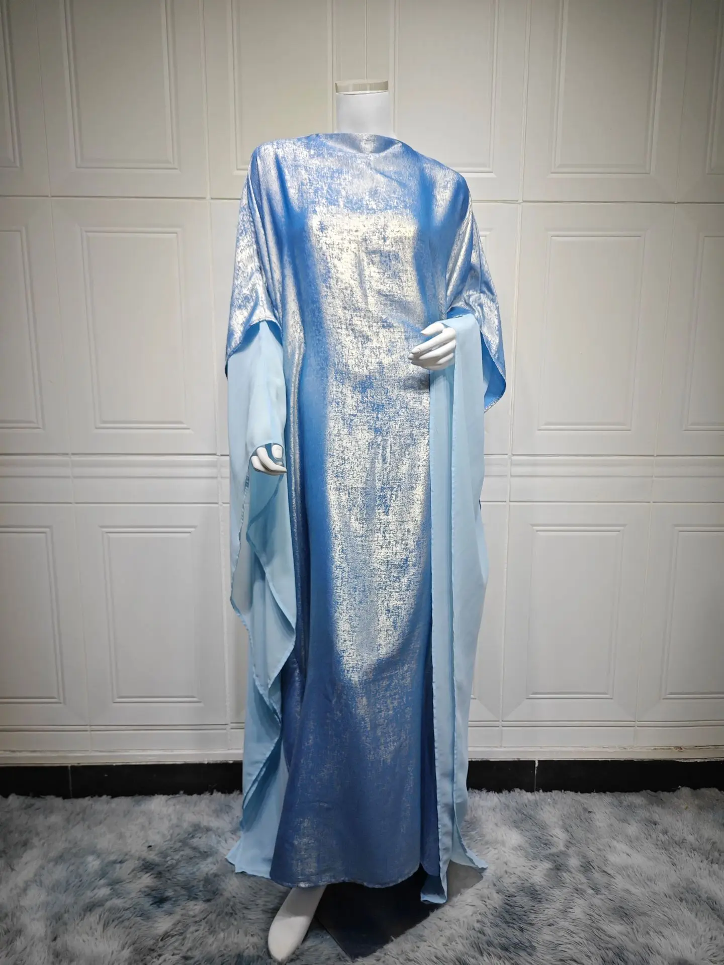 2025 New Elegant Fashion Dress Eid Modest Muslim Dress Batwing Sleeve Shiny Islamic Clothing Dubai Abaya Dress Party Robe